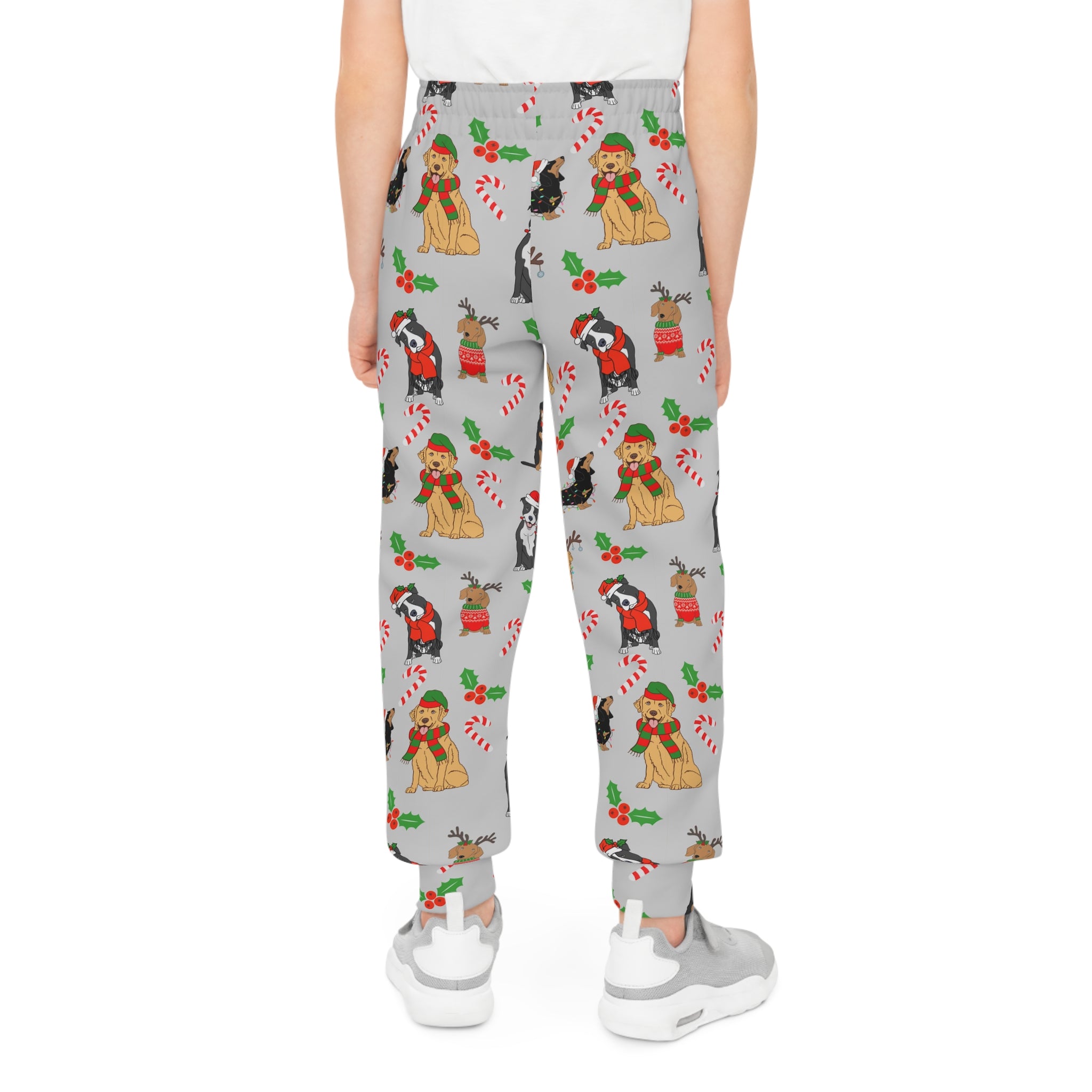 Festive Youth Joggers with Dog Print Design