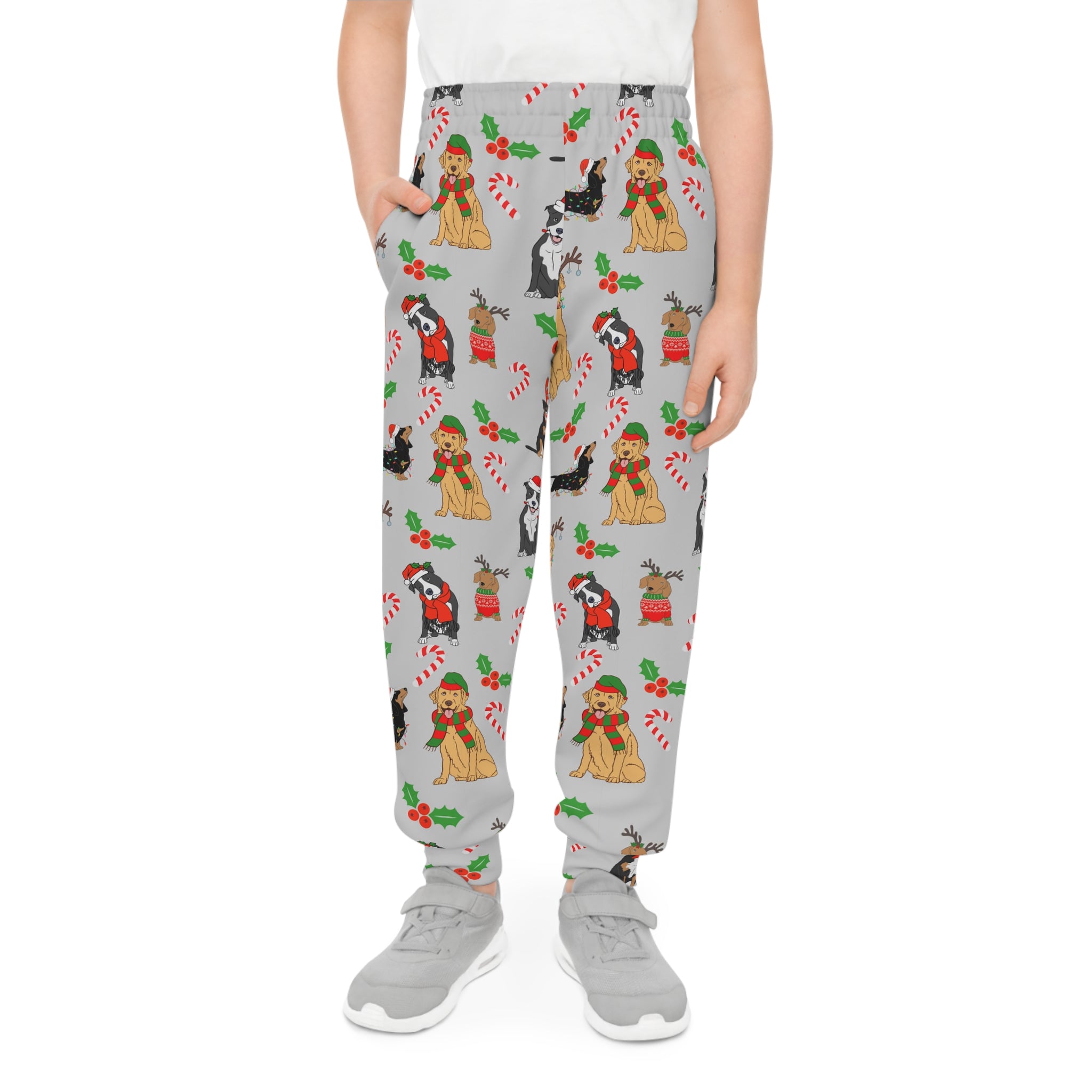 Festive Youth Joggers with Dog Print Design