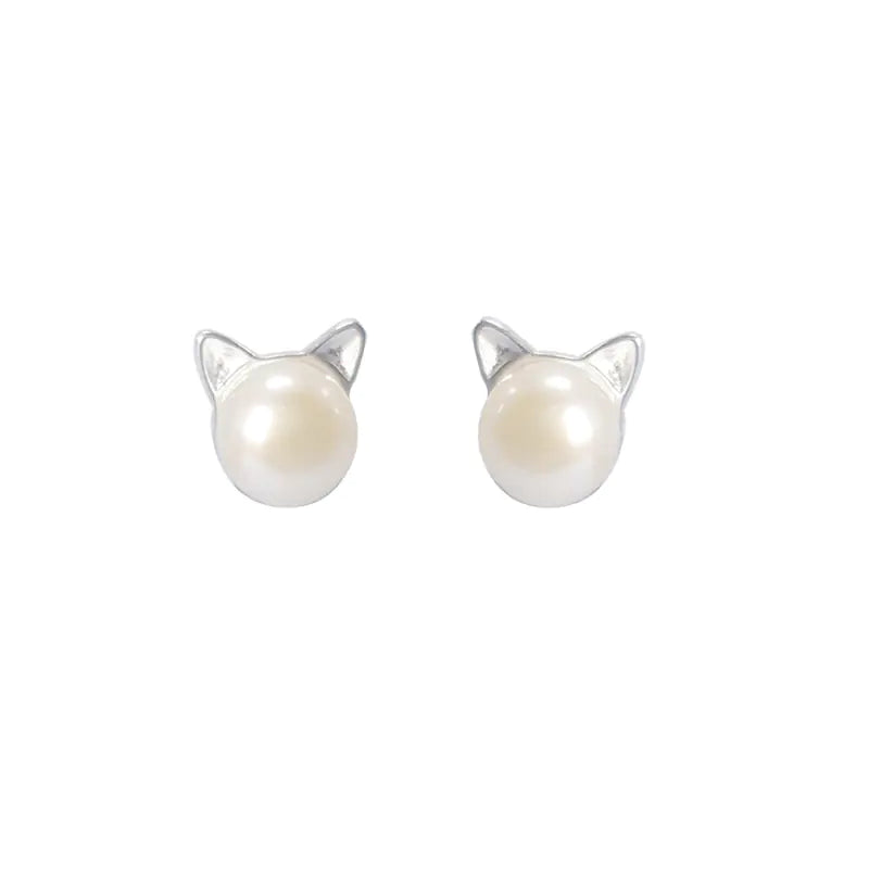 925 Silver Freshwater Pearl Cat Ears Earrings