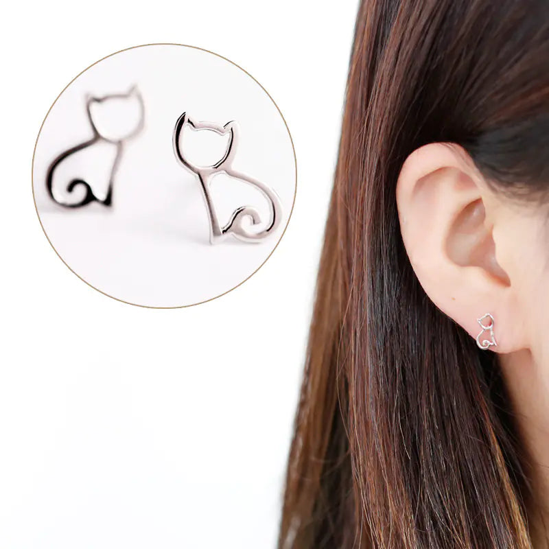 925 Silver Cute Cat Ear Studs - Minimalist Design