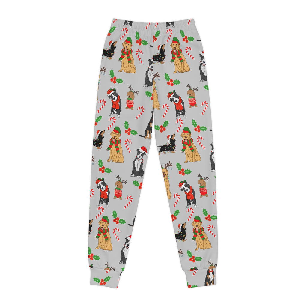 Festive Youth Joggers with Dog Print Design