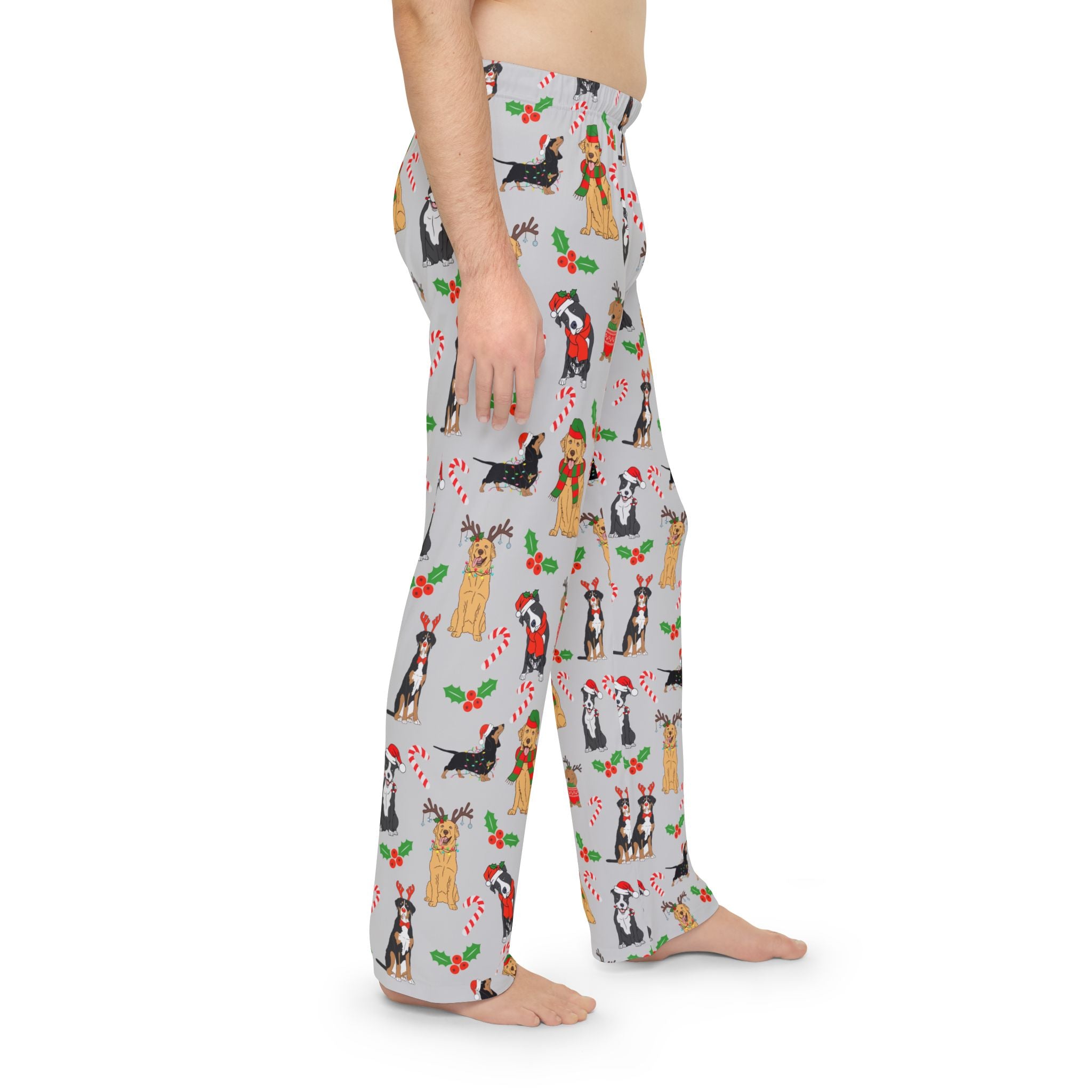 Festive Cozy Dog-Themed Men's Pajama Pants, Festive Lounge Wear, Holiday Sleepwear, Gift for Dog Lovers, Cute Homewear