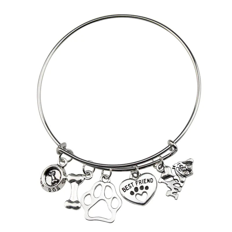 Mini I Love My Dog Bracelet with Paw Print Design