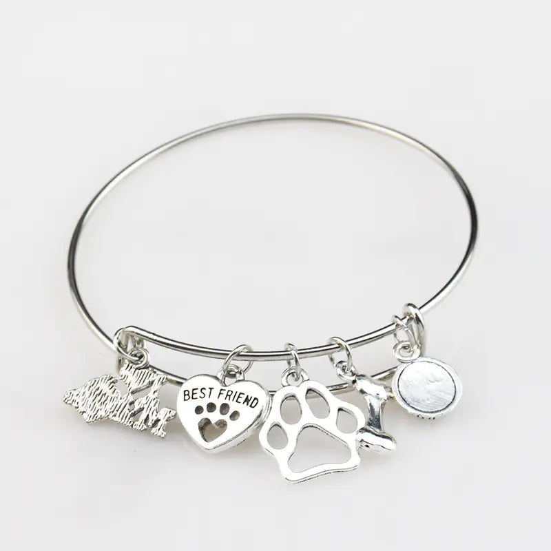 Mini I Love My Dog Bracelet with Paw Print Design