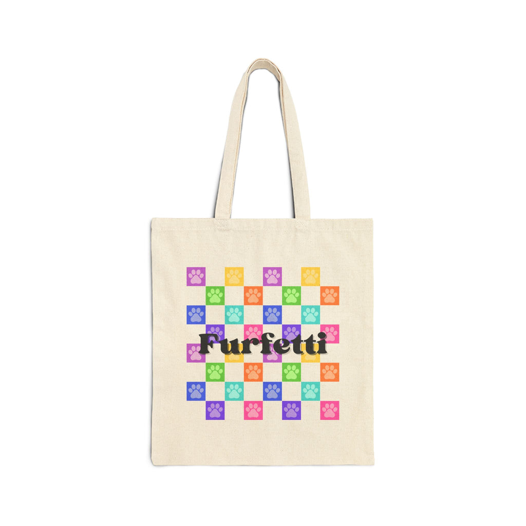 Colorful Pet Paw Print Canvas Tote Bag - White