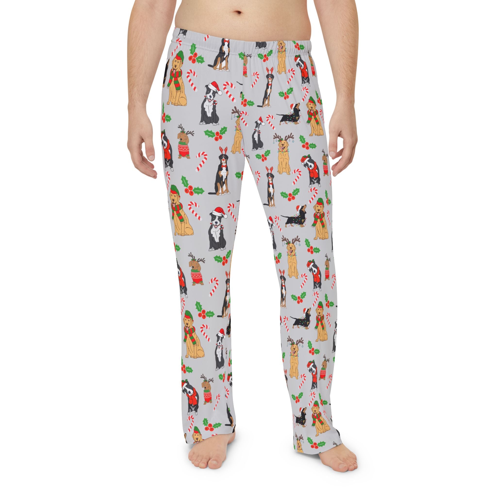 Festive Cozy Dog-Themed Men's Pajama Pants, Festive Lounge Wear, Holiday Sleepwear, Gift for Dog Lovers, Cute Homewear