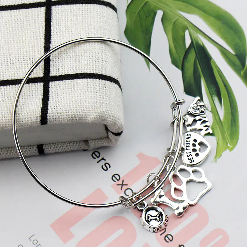 Mini I Love My Dog Bracelet with Paw Print Design