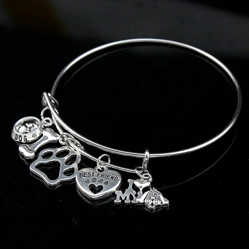 Mini I Love My Dog Bracelet with Paw Print Design