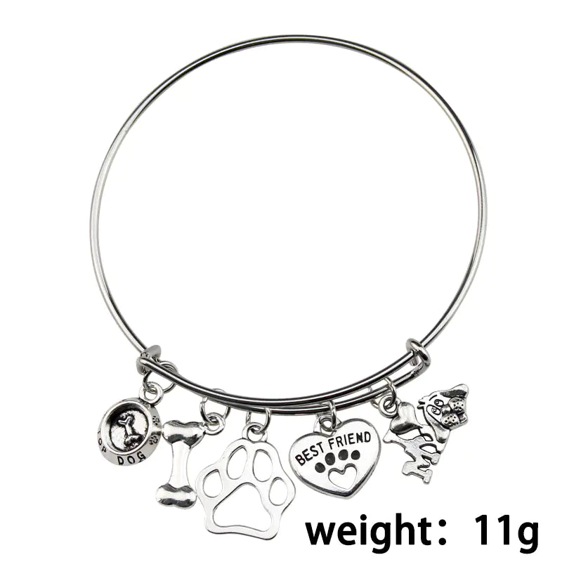 Mini I Love My Dog Bracelet with Paw Print Design