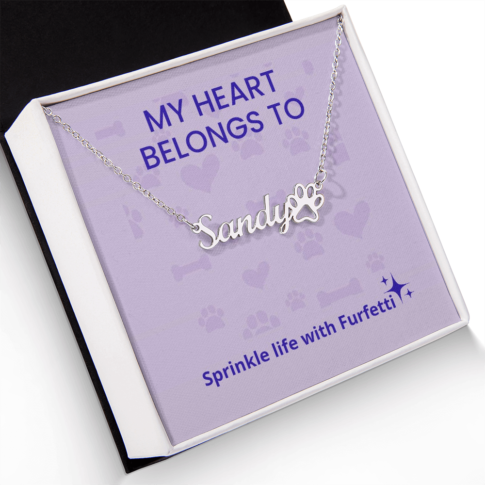 Furfetti Paw Print Name Necklace – Personalized Pet Love Pendant