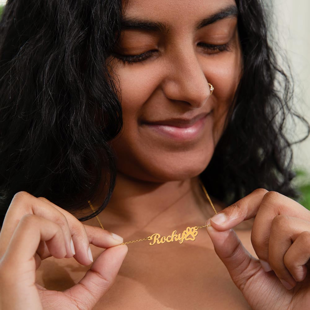 Furfetti Paw Print Name Necklace – Personalized Pet Love Pendant