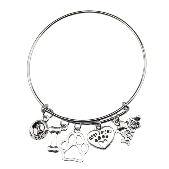 Mini I Love My Dog Bracelet with Paw Print Design