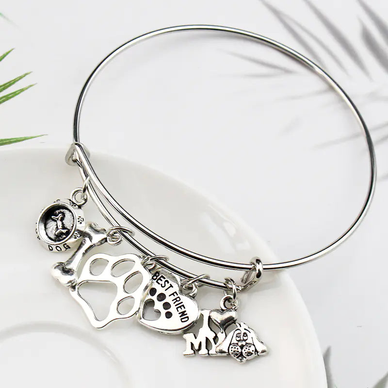 Mini I Love My Dog Bracelet with Paw Print Design
